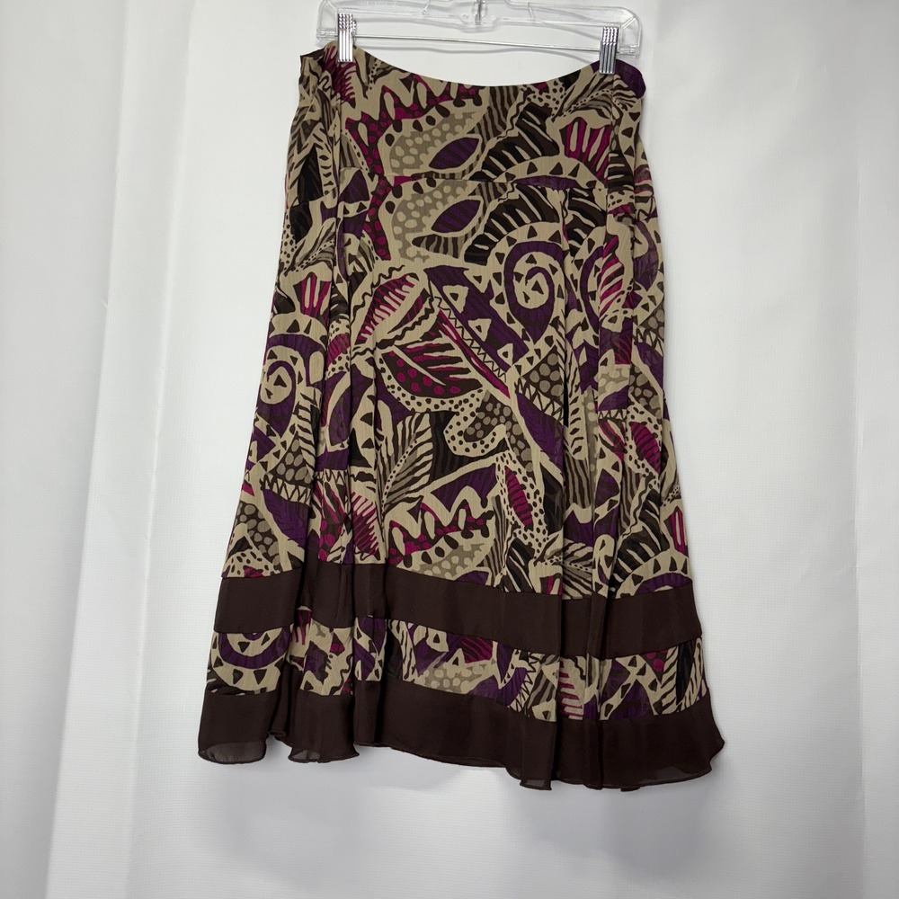 Y2K East 5th‎ Brown Beige Purple Abstract Print Midi Skirt Womens Size 12